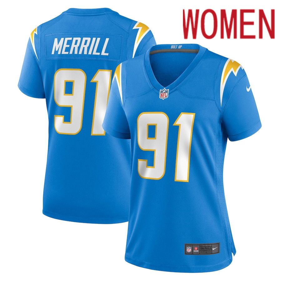 Women Los Angeles Chargers #91 Forrest Merrill Nike Powder Blue Player Game NFL Jersey